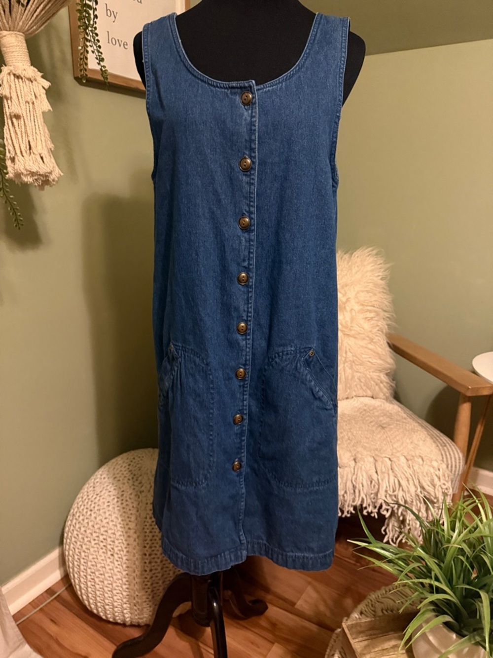 Sleeveless Blue Denim Button-Front Dress